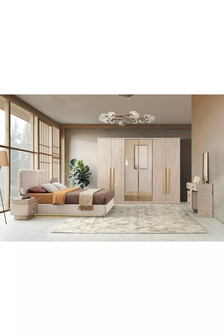 غرفة نوم كابادوكيا بمصابيح LED وقاعدة MDF