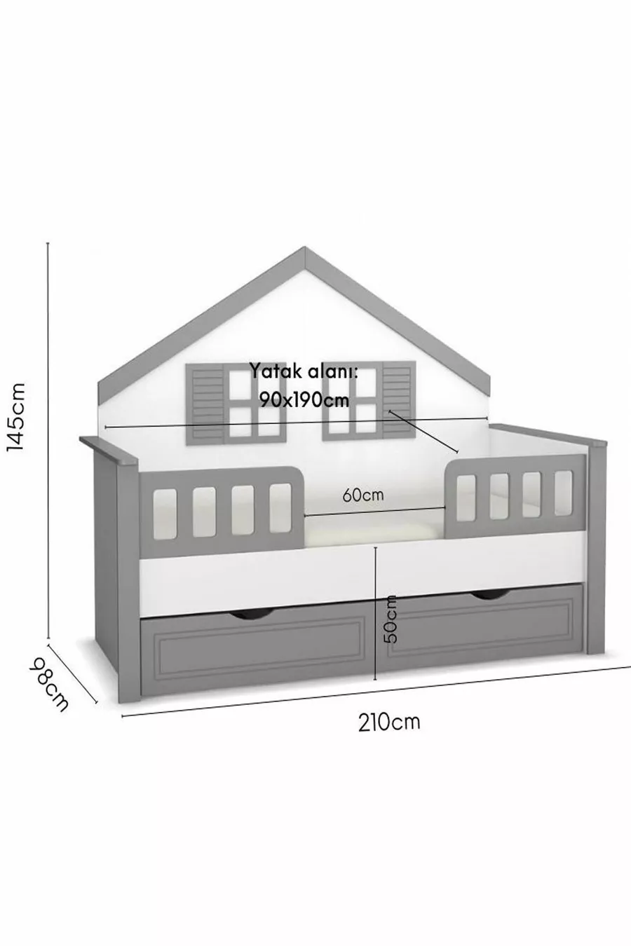 % MDF Materiaal Kinder Montessori Bed met Lade, Grijs