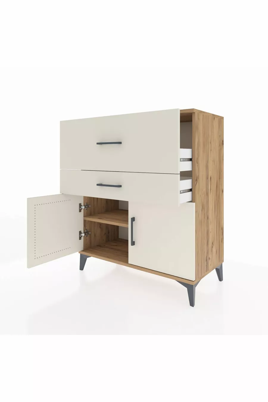 Hyperion Kommode Ein Einlegeboden, 2 Schubladen, 2 Türen Kiefer-Patina
