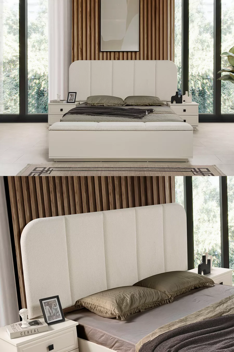 Ensemble de chambre à coucher moderne Vizyon avec banc bohème et 6 portes