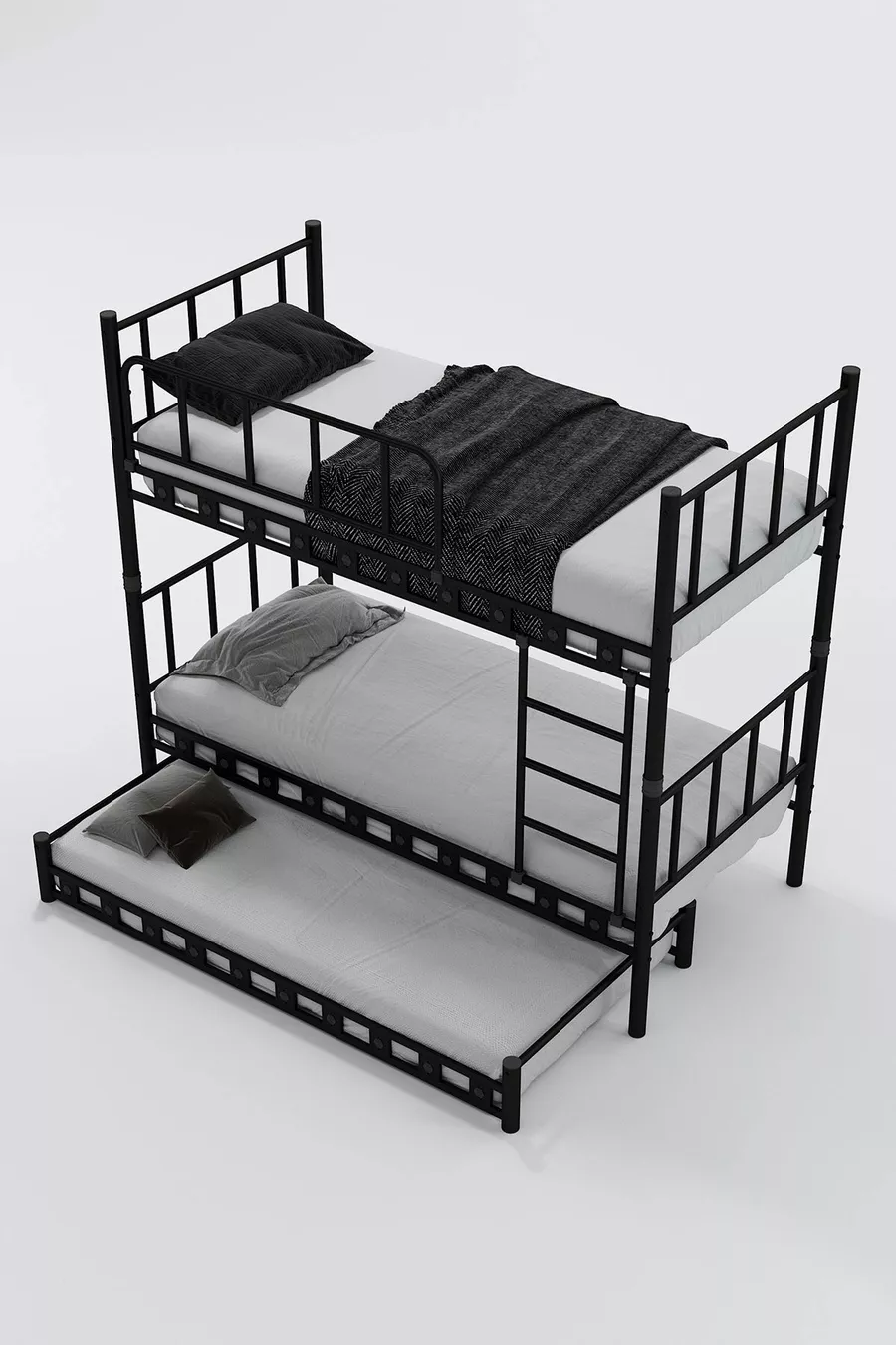 Zambak Yavrulu Kinderkamer Stalen Stapelbed en Bedframe Zwart