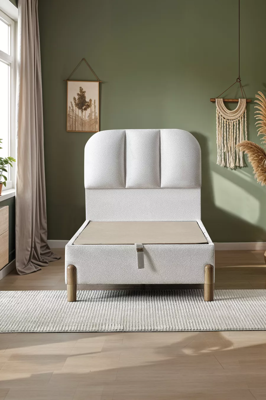 Ensemble de sommeil Bohem Prime pour une personne – Matelas à ressorts ensachés, lit coffre, tête de lit, ensemble 3 pièces