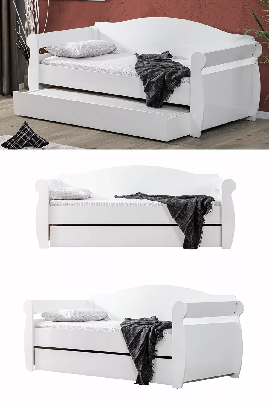 Wooden Bed with Headboard White - 
