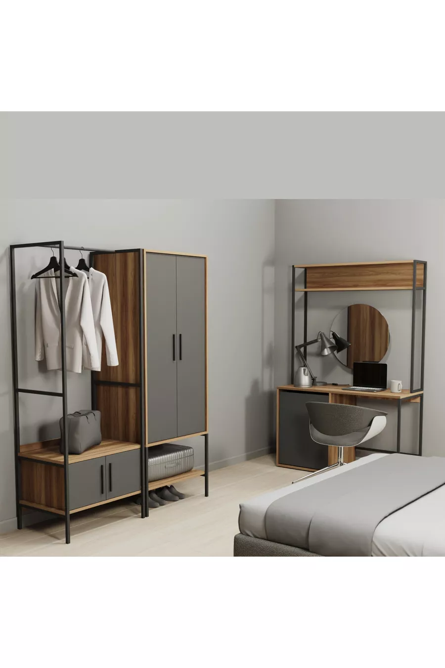 Ensemble de meubles d'hôtel Modulago Maxi Anthracite Noyer