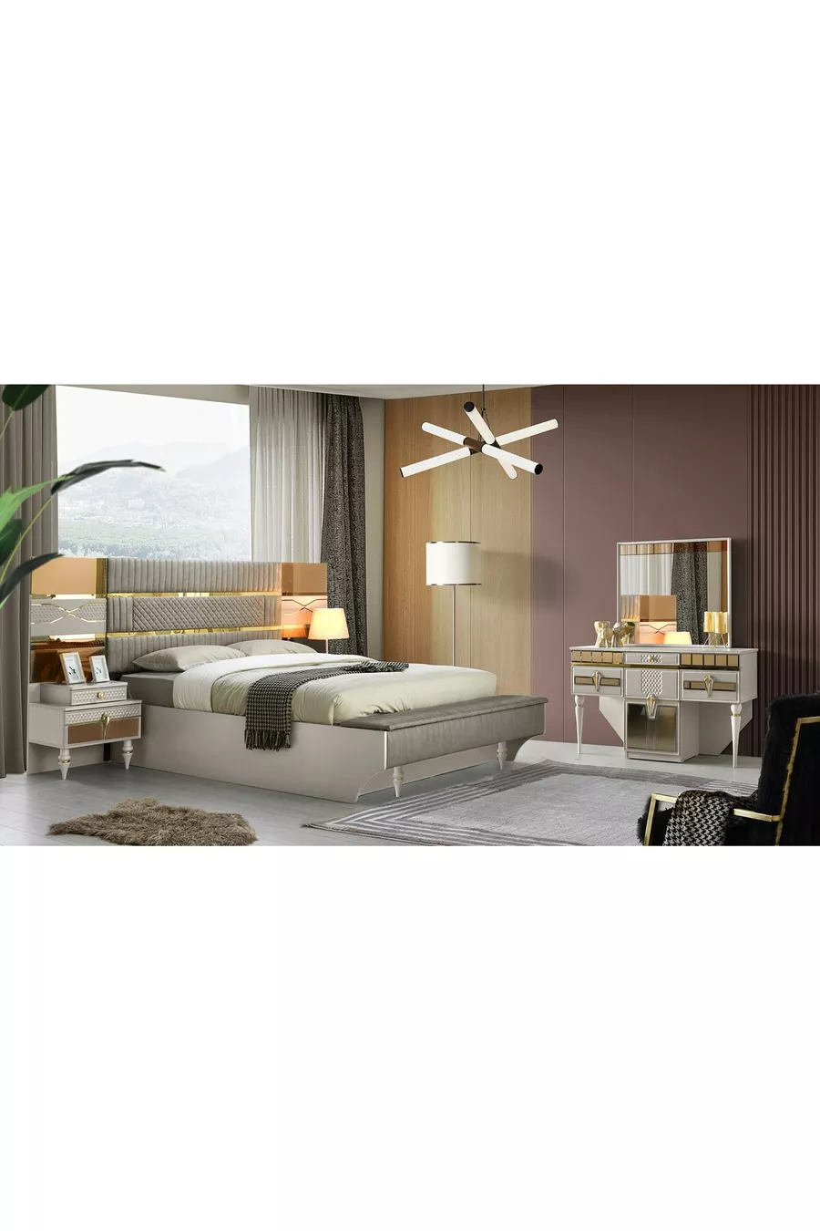 Chambre à coucher Marsilya en MDF avec sommier et banc