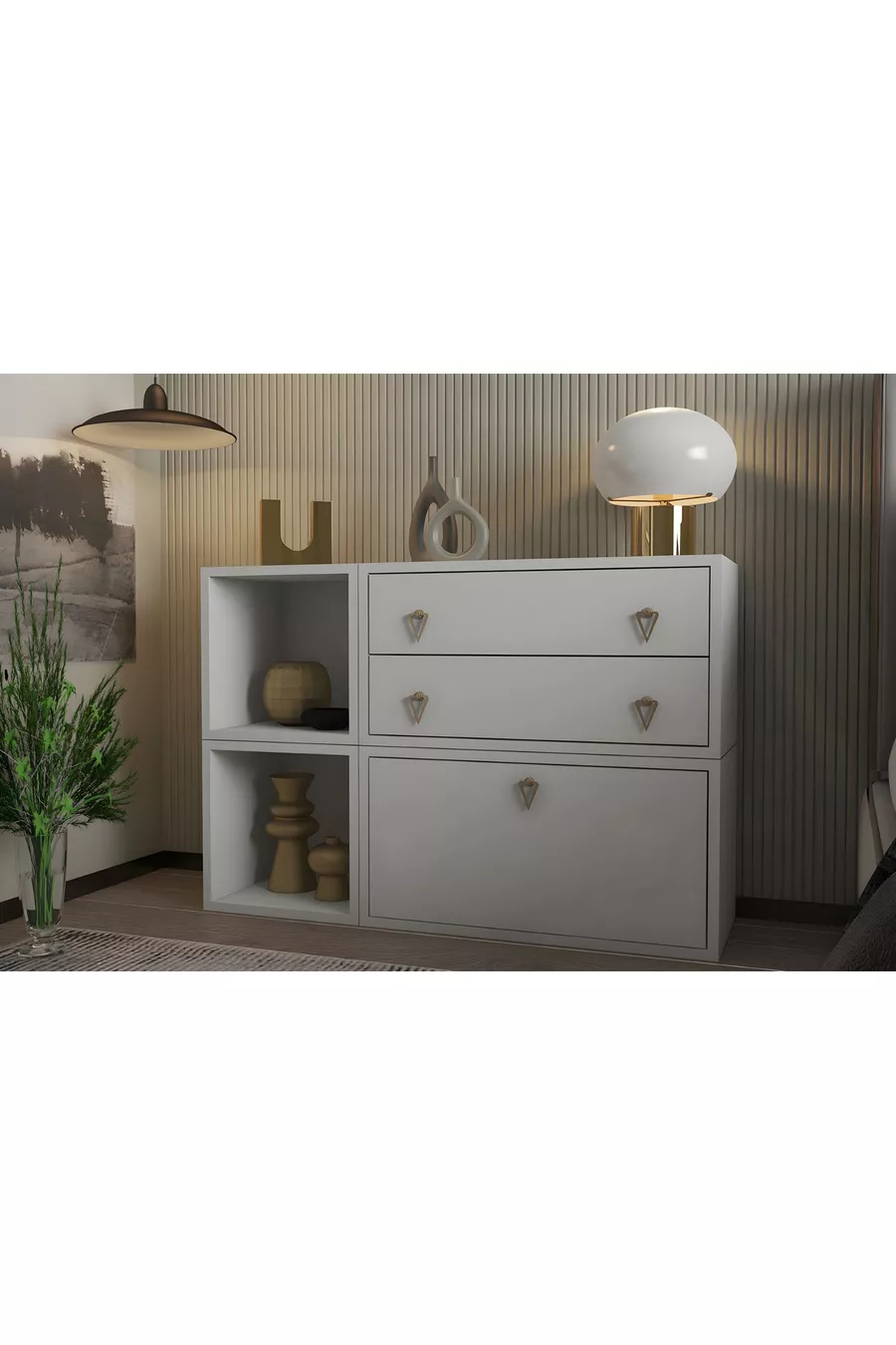 Ensemble de chambre à coucher modulable avec mur, chambre à coucher et dressing, blanc
