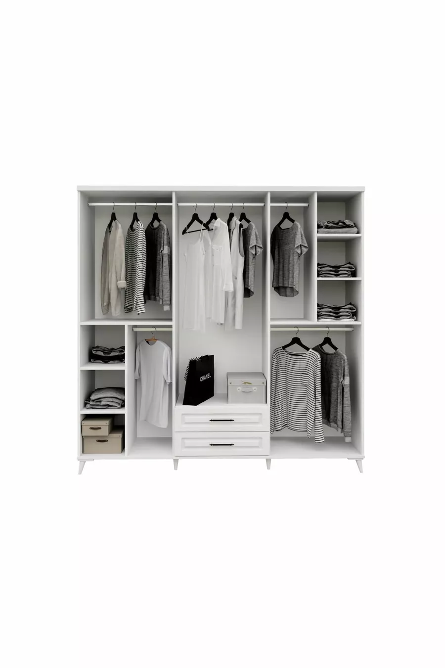 Camera da letto completa in MDF bianco Gözde 6 ante con montaggio gratuito