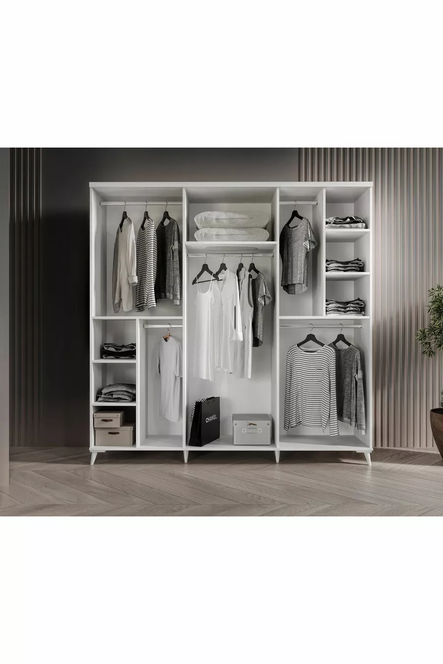 Complete MDF Paris White Bedroom Set with 6 Doors and Bed Base