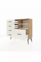 Commode Arges 2 étagères 5 tiroirs Pin-Pierre de lave