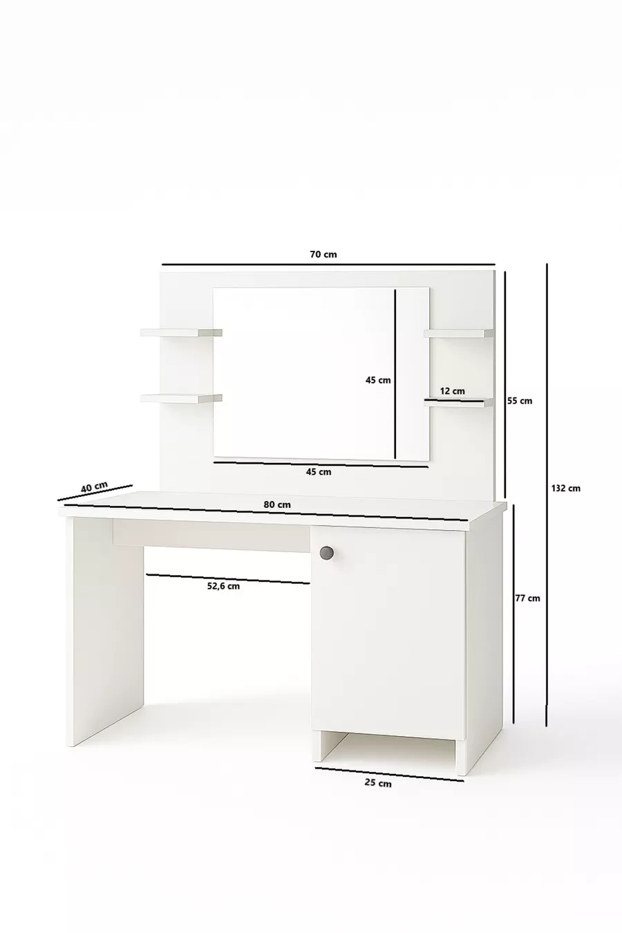Lima Schminktisch mit Spiegel, Schrank und 4 Regalen, Weiß