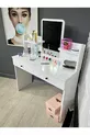 Tavolo da Trucco con Specchio, Tocador con 2 Cassetti, Organizer per Gioielli e Mensola, Bianco, cm