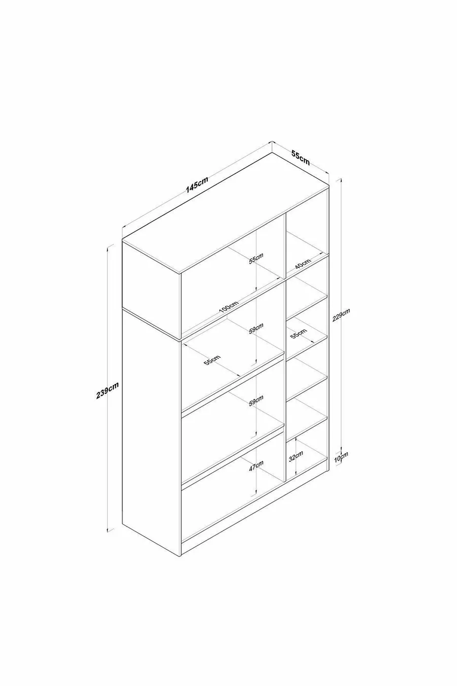 Armoire de rangement pour lit Rani , 6 portes, pour couette et oreillers,  cm