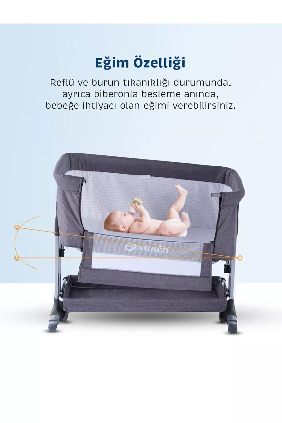 Baby Storch - Berceau portable à bascule près de maman - Hauteur réglable, avec moustiquaire et roulettes