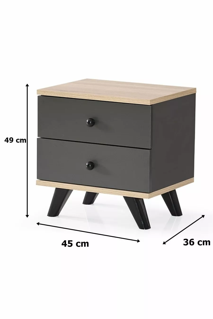 Table de chevet Inci 2 tiroirs anthracite cm