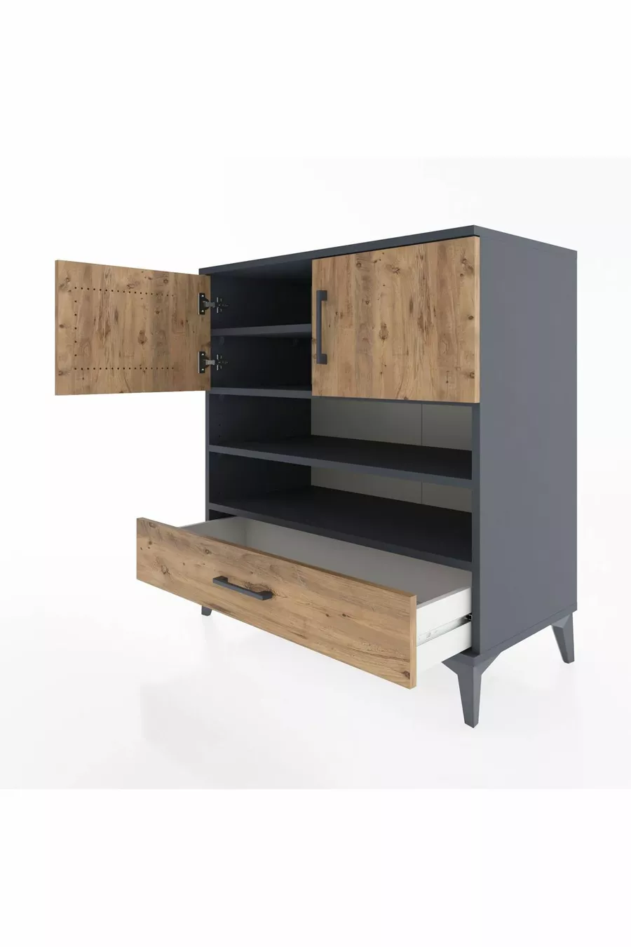 Hyperion Dresser 4 Shelves Single Drawer 2 Doors Anthracite-Pine