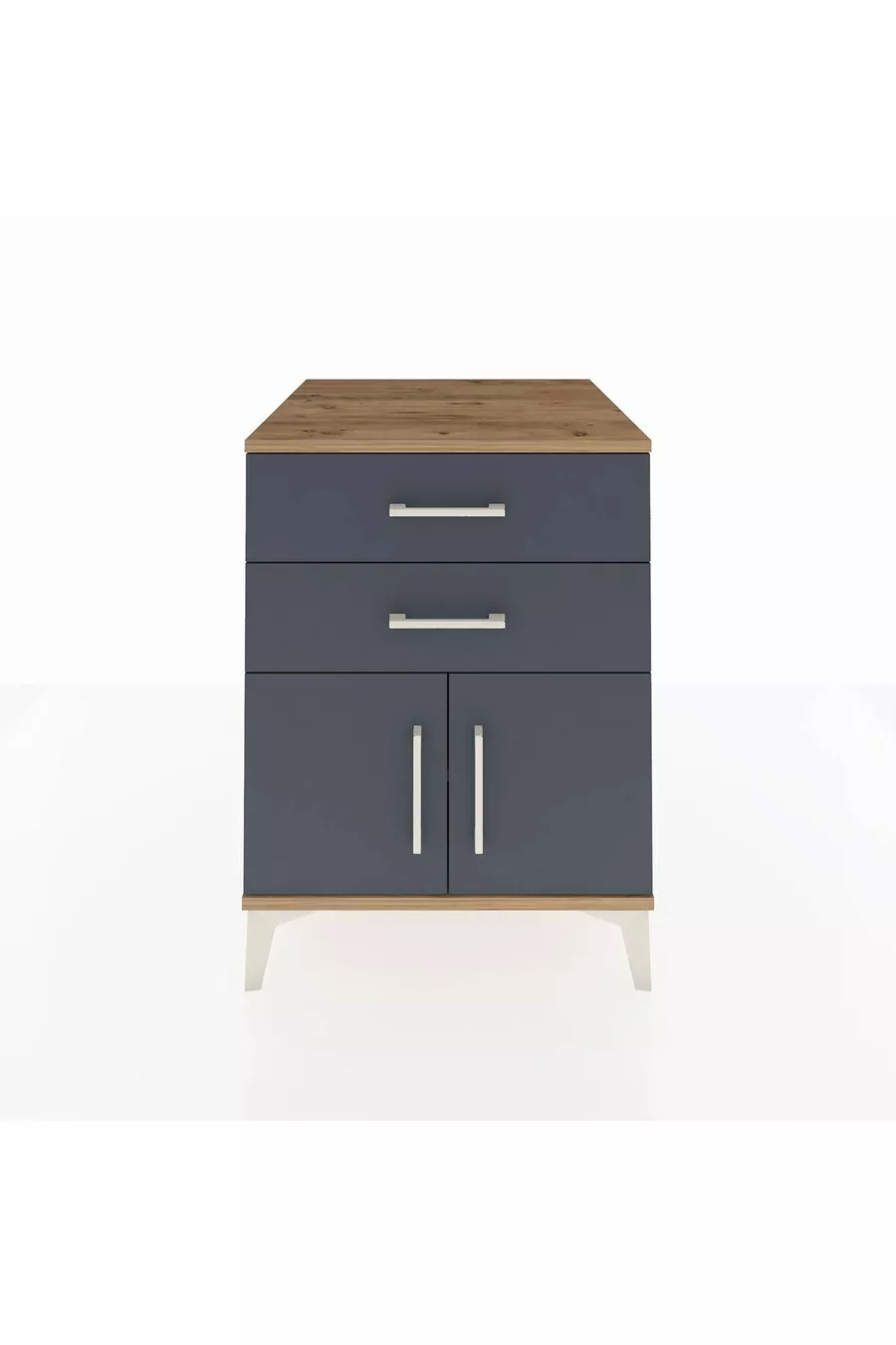 Kronos Table de chevet avec une étagère, 2 tiroirs et 2 portes, pin-anthracite