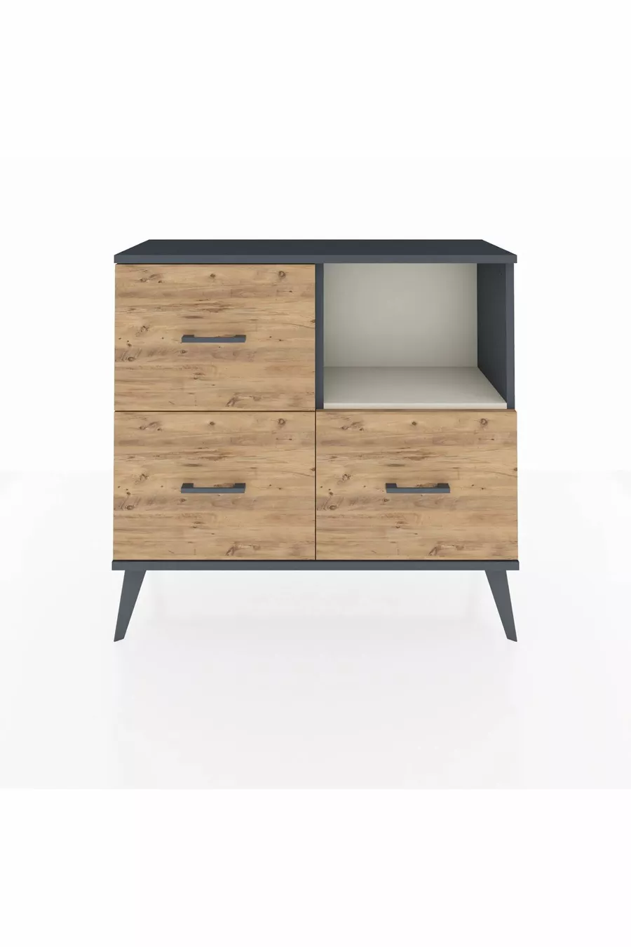 Comò Arges con Un Ripiano e 3 Cassetti Antracite-Color Pietra/ Pino