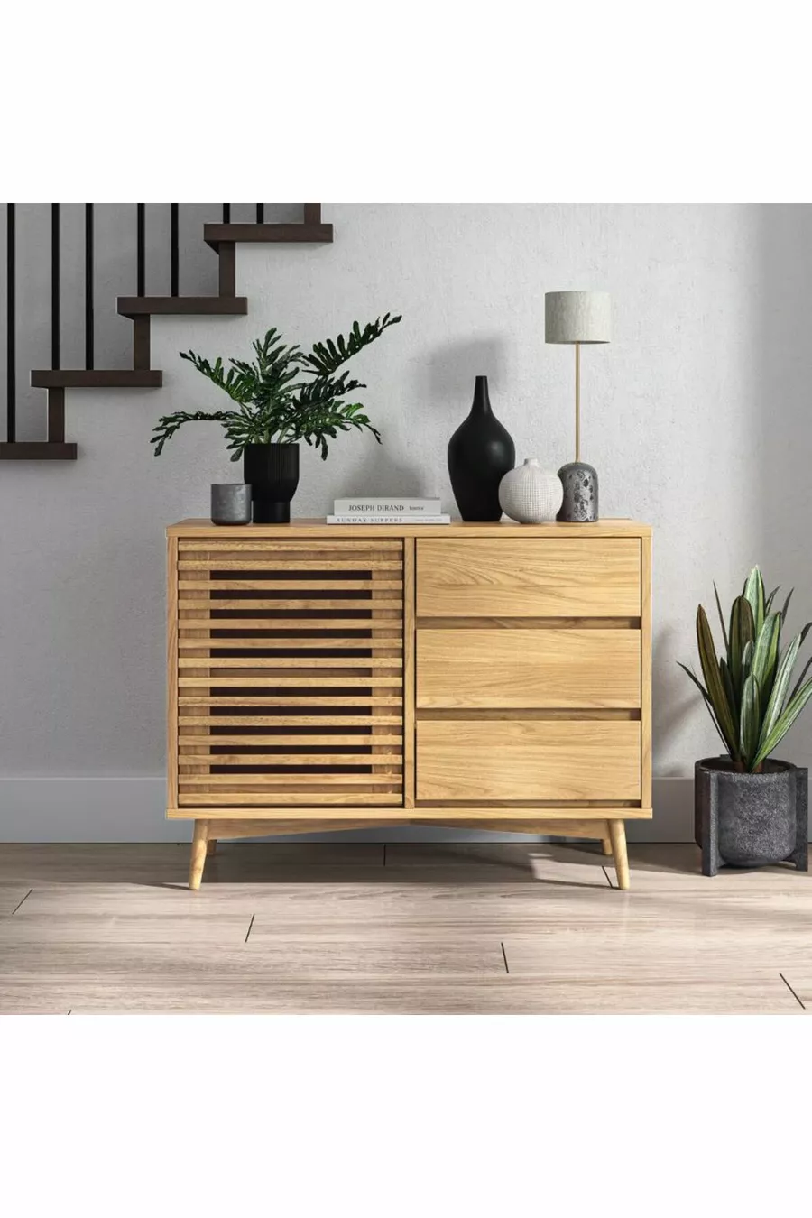 Ligna Natural Wood Console - With Doors and 3 Drawers