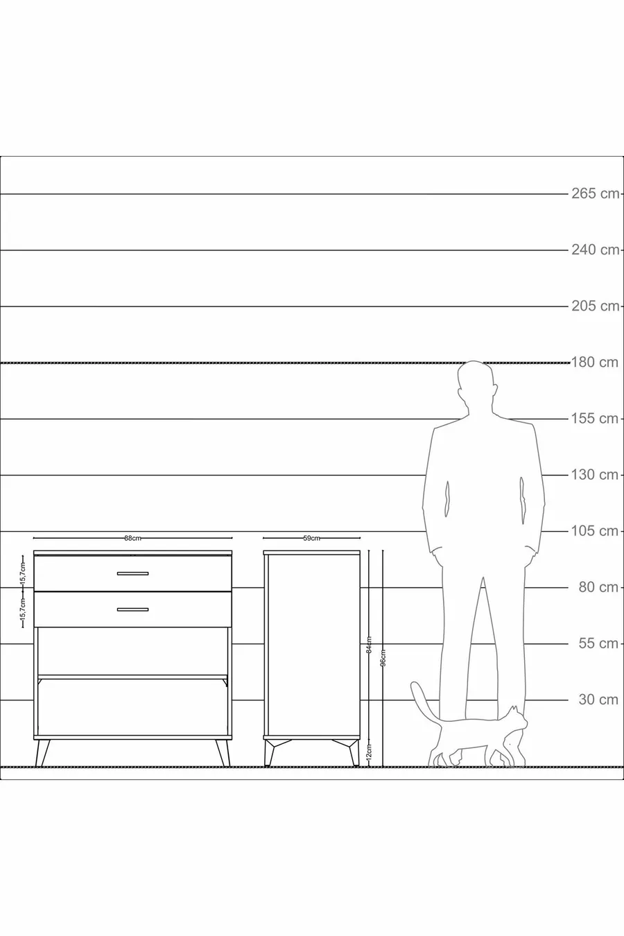 Commode Kronos à une étagère et 2 tiroirs Anthracite-Pierre de Lune