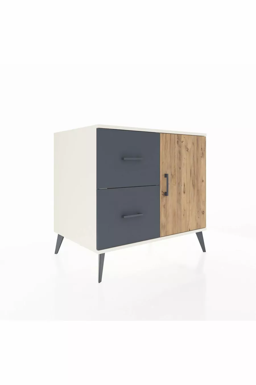 Commode Kronos à une étagère, 2 tiroirs, 1 porte, Pierre de Lune/Pin/Anthracite