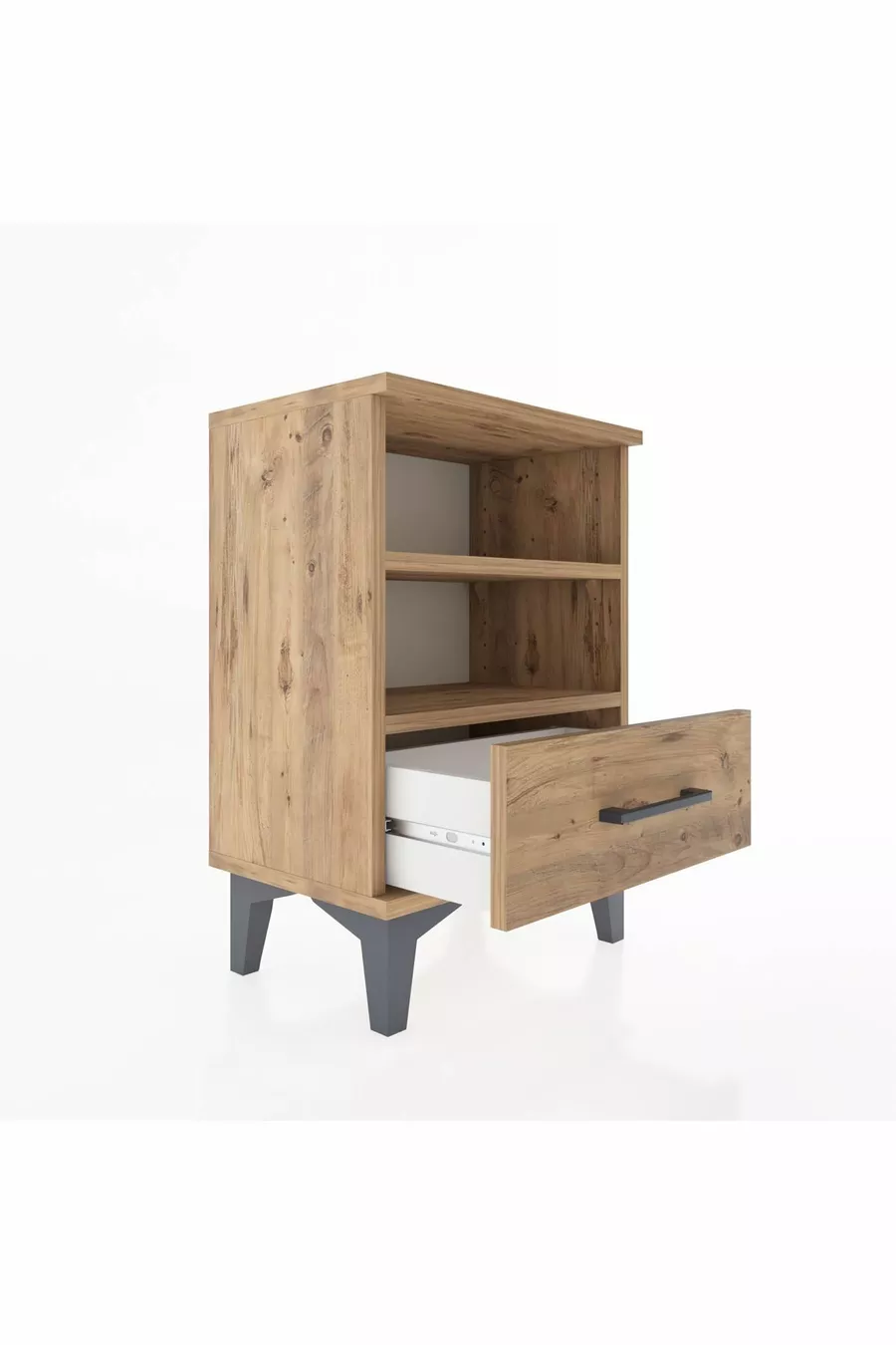 Table de chevet Arges avec 2 étagères et 1 tiroir en pin