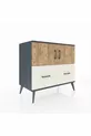 Commode Hyperion 2 étagères 2 tiroirs 2 portes Anthracite-Pin/Gris pierre