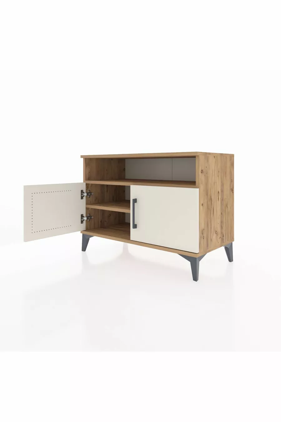 Commode Hyperion 2 étagères 2 portes Pin-Gris Ancien