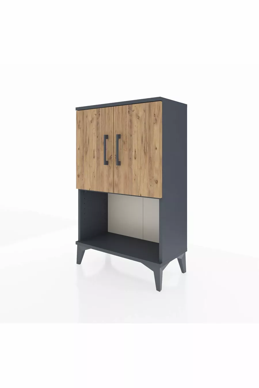 Chevet Arges à 2 étagères et 2 portes Anthracite-Pin