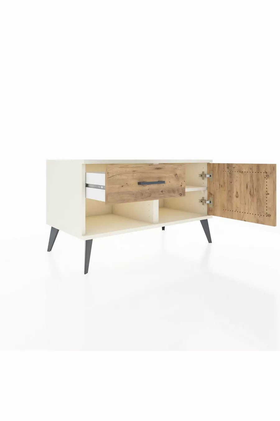 Commode Hyperion à une étagère, un tiroir et une porte en pierre de lune-pin