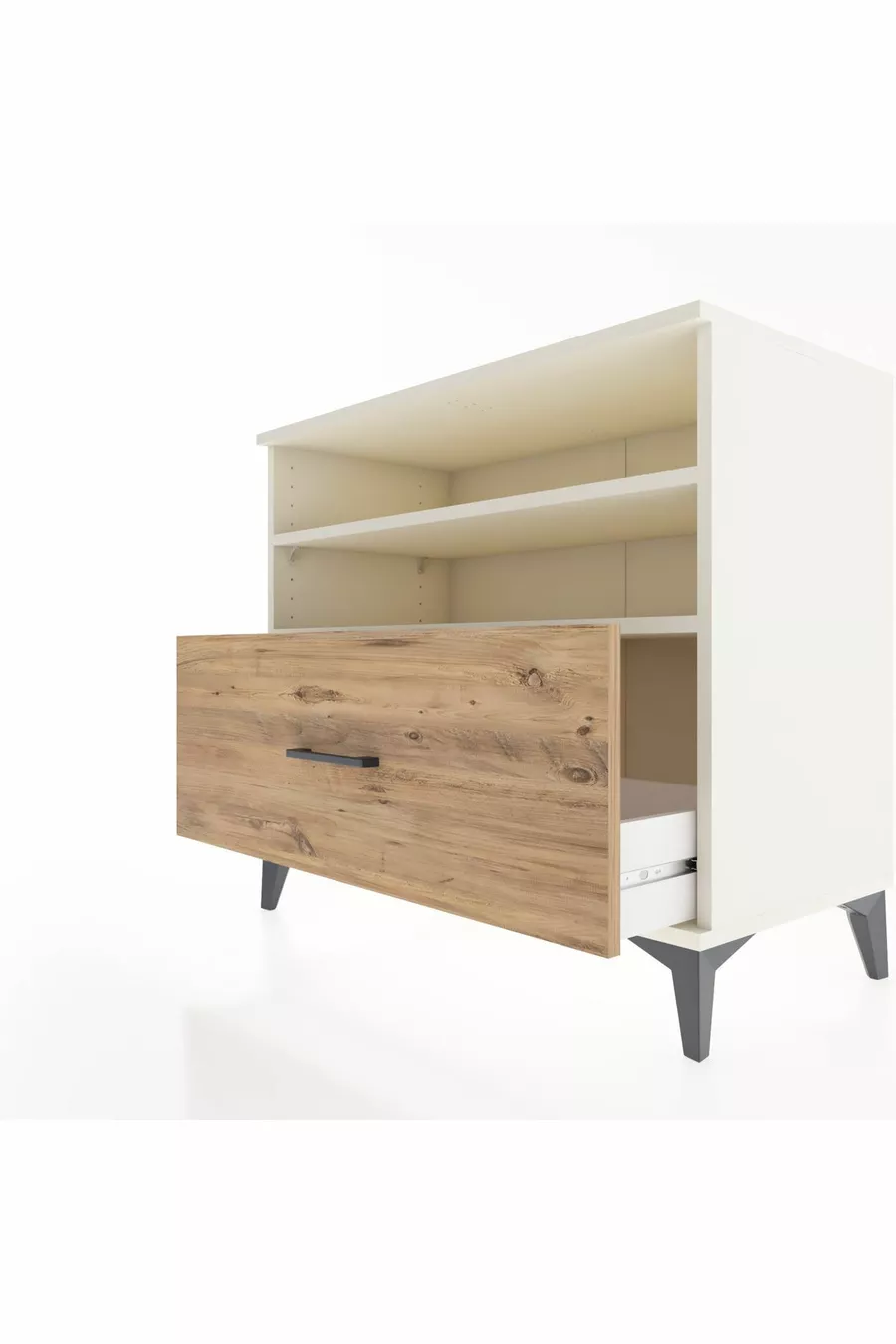 Commode Hyperion 2 étagères 1 tiroir Pierre de lune-Épicéa