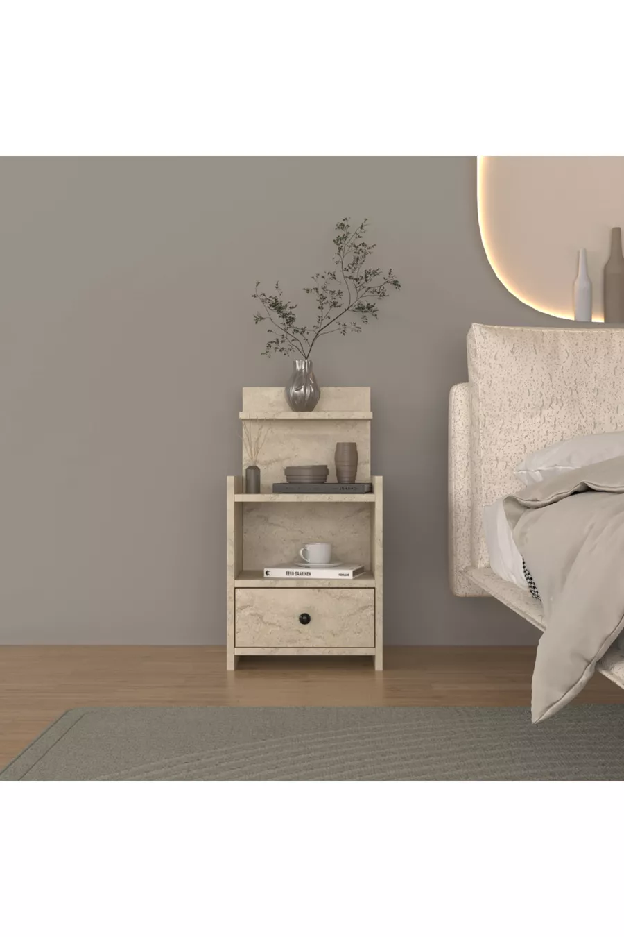 Table de chevet moderne à tiroirs avec étagères en MDF