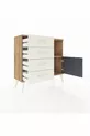 Commode Arges avec une étagère, 4 tiroirs et une porte, pin-anthracite/pierre de lune