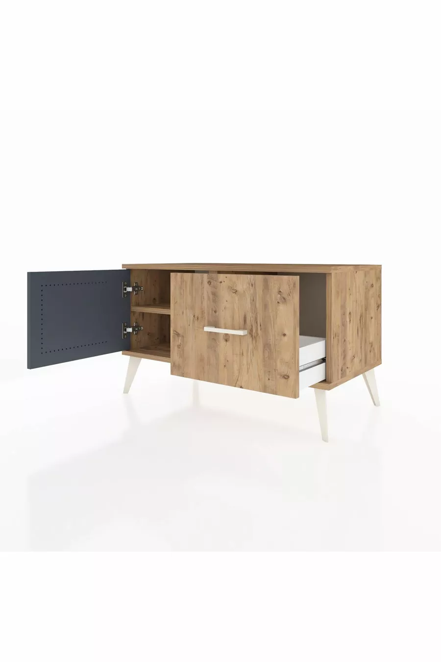 Commode Hyperion avec une étagère, un tiroir et une porte, pin-anthracite/pin