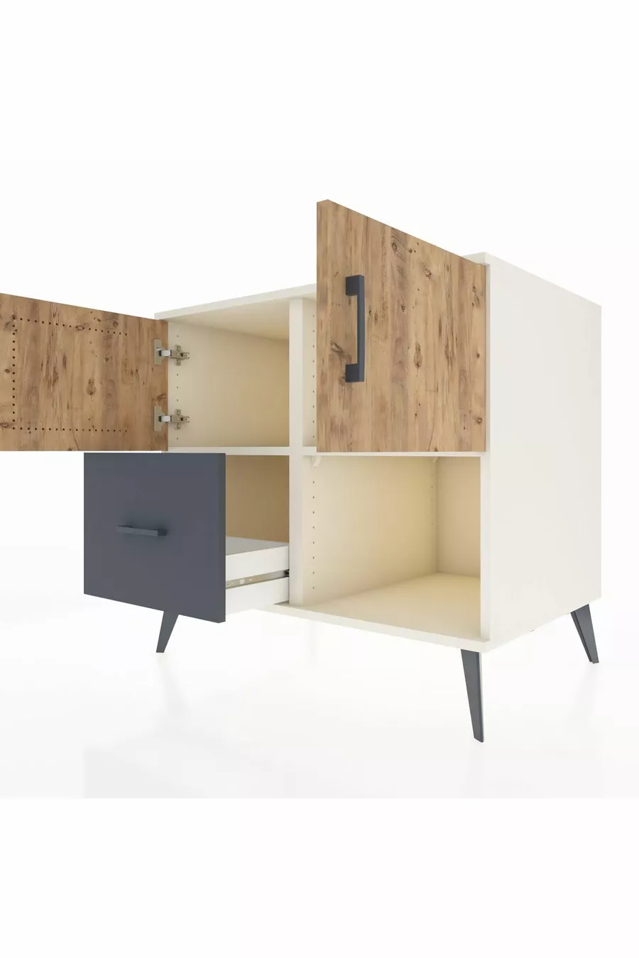 Comò Kronos con 2 Ripiani, 1 Cassetto e 2 Ante, Pietra di Luna-Pino/Antracite