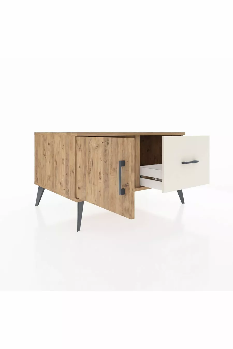 Commode Kronos avec une étagère, un tiroir et une porte, Pins-Pins / Pierre de lune