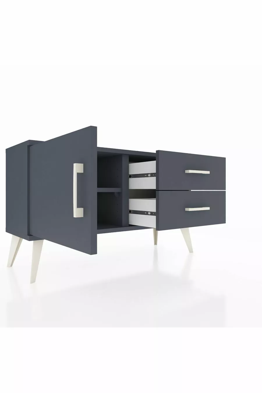 Commode Arges avec une seule étagère, 2 tiroirs et une porte, Anthracite-Anthracite