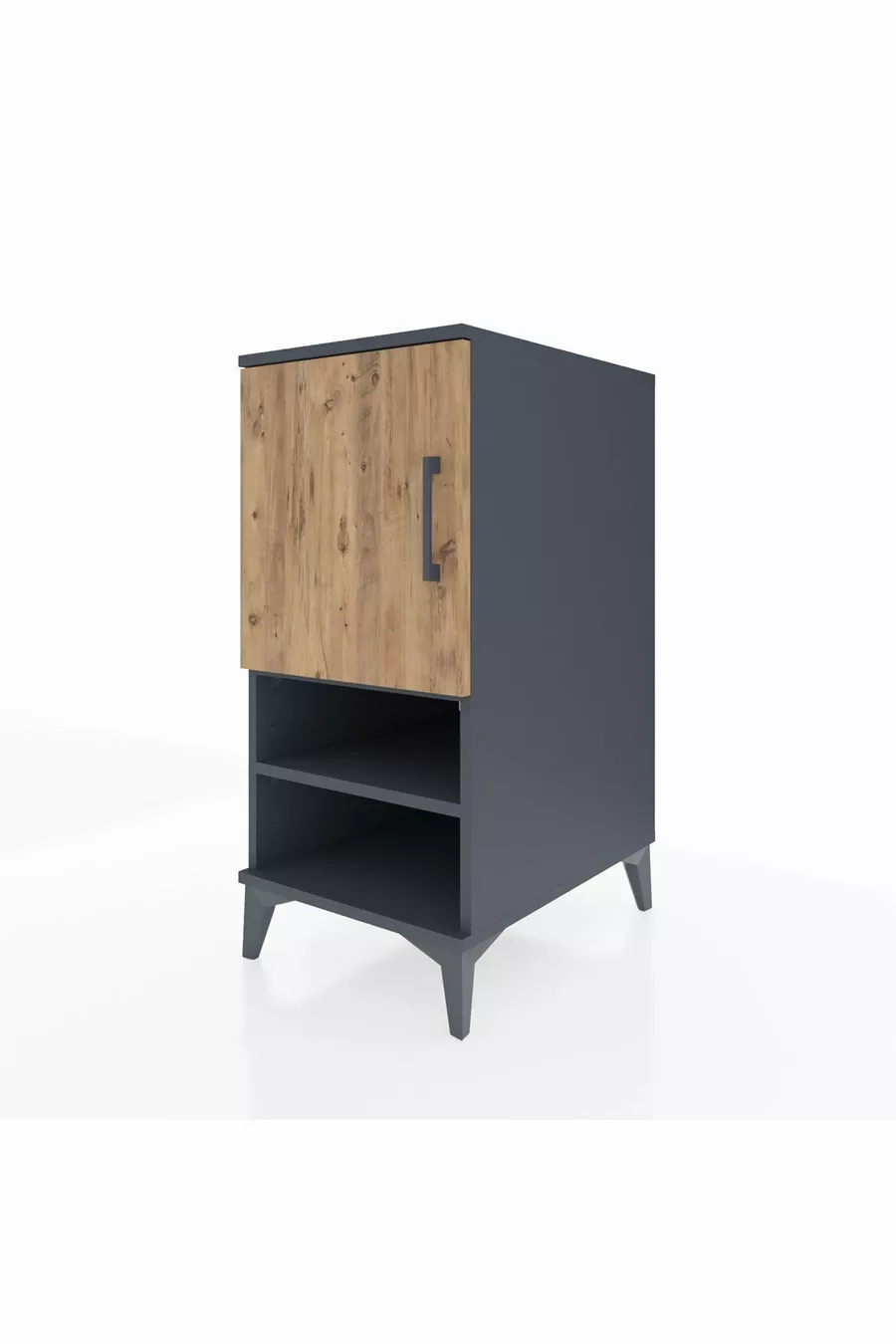 Table de chevet Kronos avec 3 étagères et 1 porte Anthracite-Épicéa