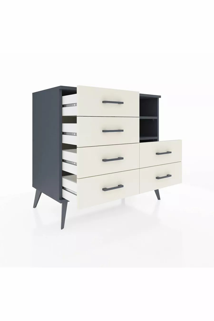 Commode Hyperion 2 étagères 6 tiroirs Anthracite-Anthracite/Pierre de lune