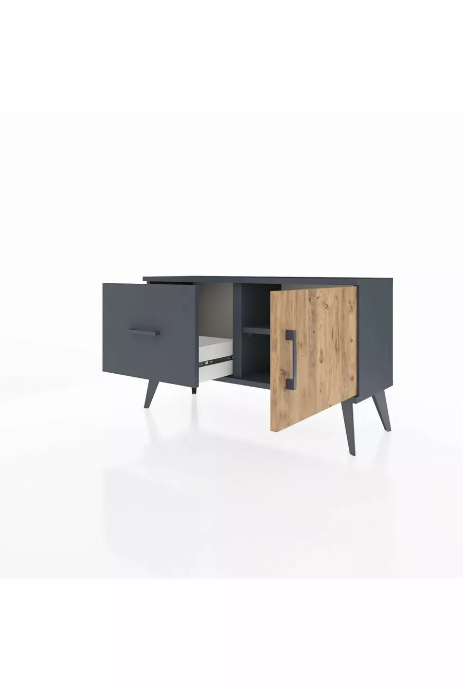 Commode Arges avec une seule étagère, un tiroir et une porte, Anthracite-Pin/Anthracite