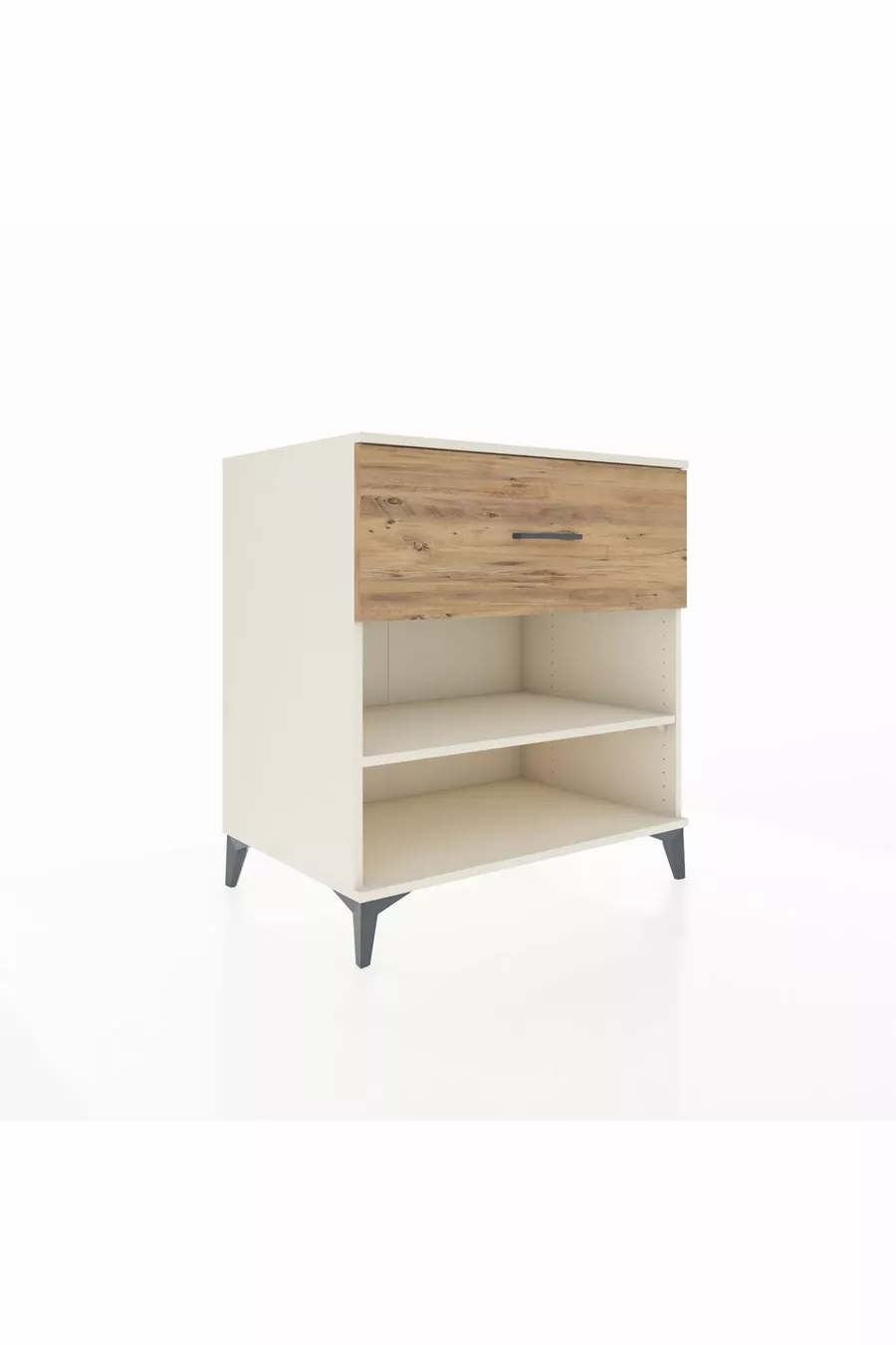 Commode Kronos à une étagère et un tiroir, Pierre de lune-Pin
