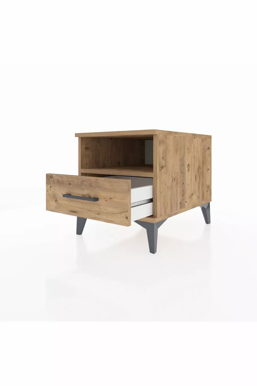 Comodino Kronos con un ripiano e un cassetto in pino-pino