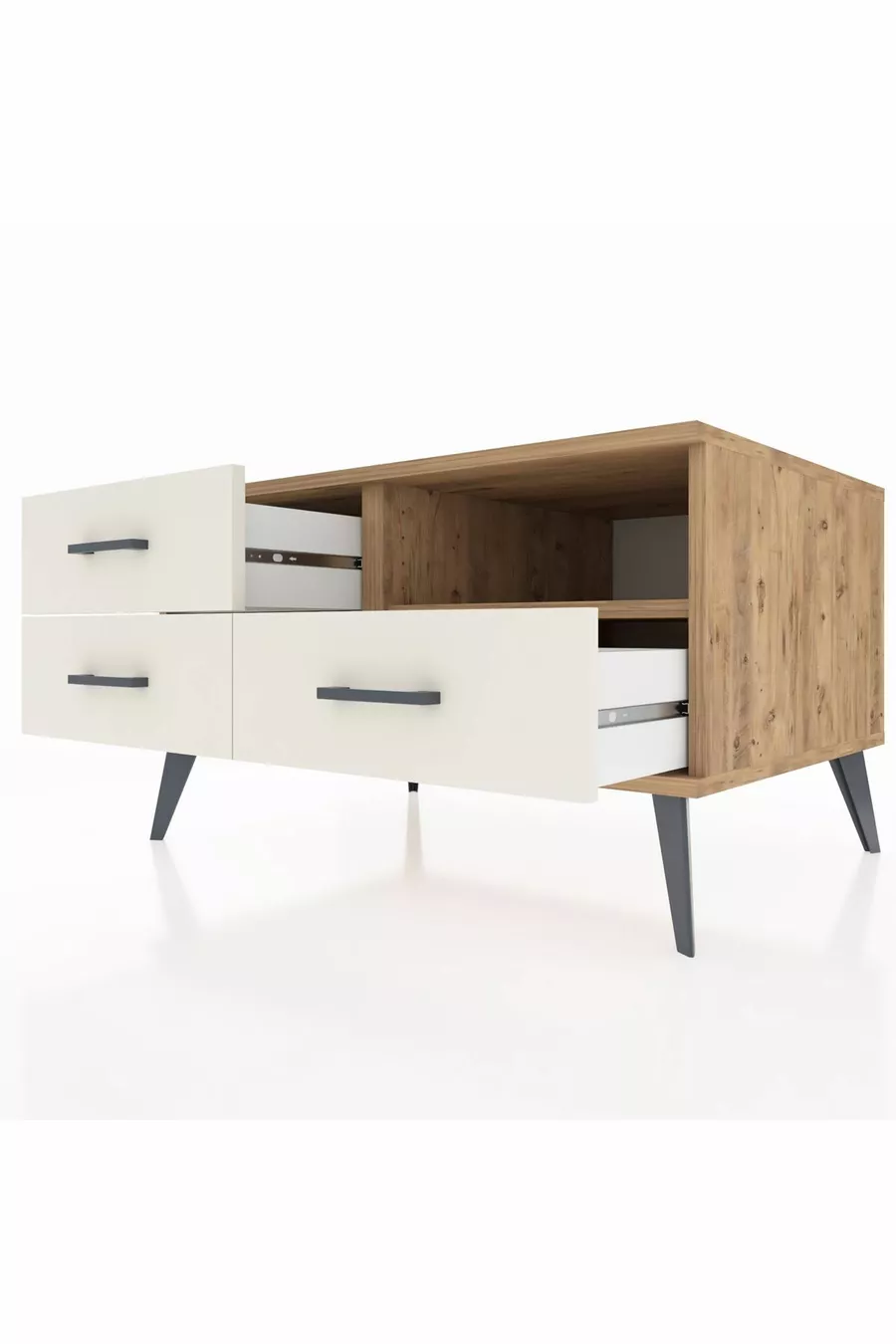 Commode Kronos à une étagère et trois tiroirs Pin-Pin/Marbre blanc