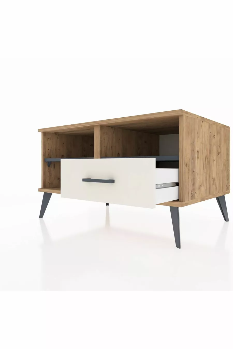 Commode Kronos à 2 étagères et 1 tiroir, en pin-anthracite/gris pierre