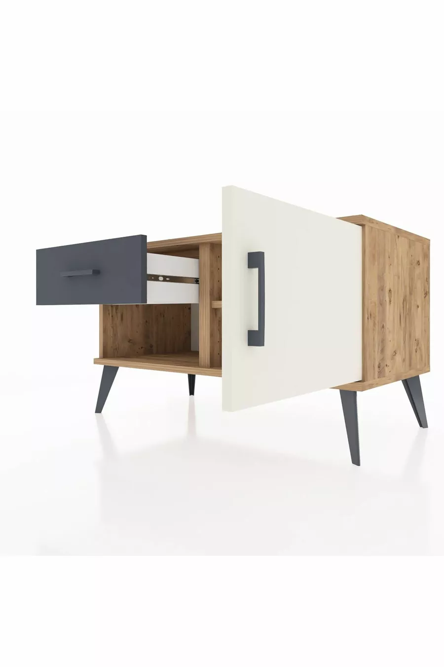 Commode Hyperion avec une étagère, un tiroir et une porte, Pins-Patine/Anthracite