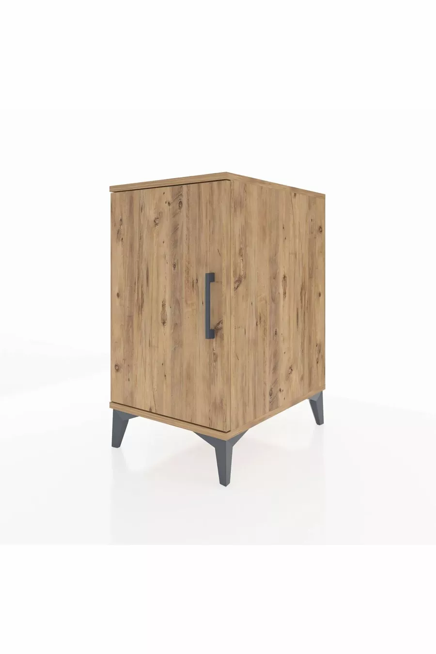 Table de chevet Aura à 2 étagères et 1 porte en pin-Pin | Table de chevet sur pieds hauts