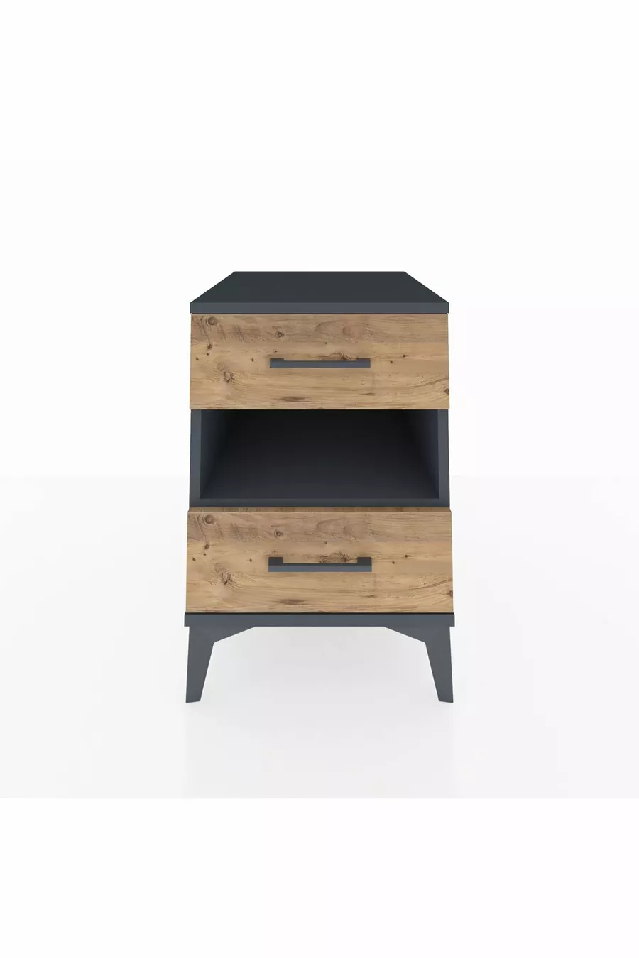 Table de chevet Kronos avec une étagère et 2 tiroirs Anthracite-Bois de pin