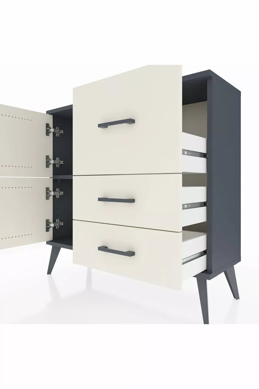 Arges Kommode Ein Regal 3 Schubladen 2 Türen Anthrazit-Marmor