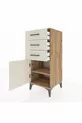 Commode Hyperion avec une étagère, 3 tiroirs et une porte, en pin et travertin
