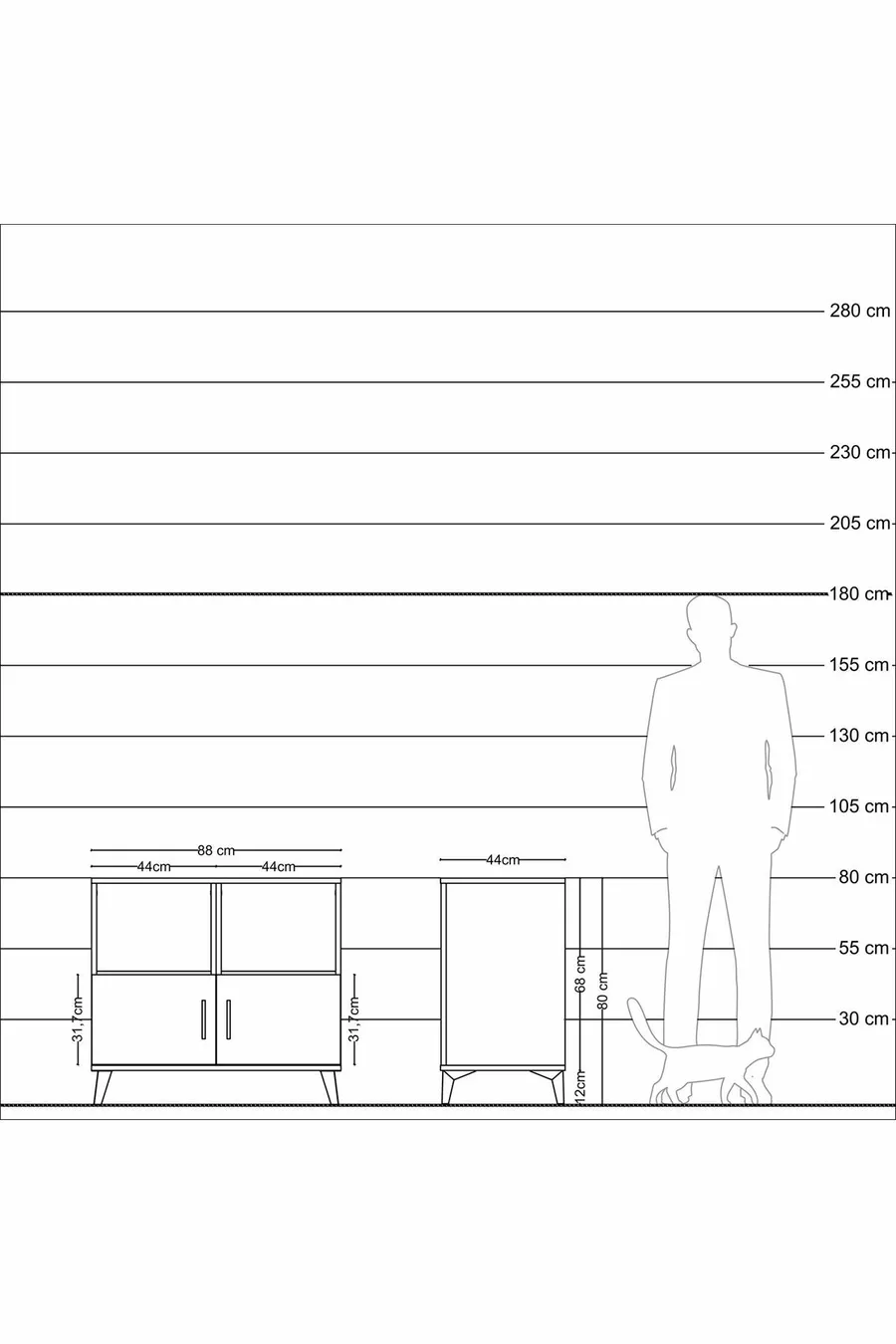 Hyperion Dresser 2-Shelf 2-Door Anthracite-Anthracite/Marble