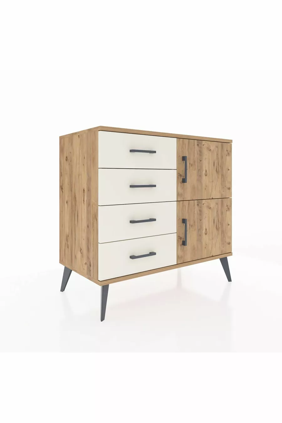 Hyperion Dressoir Met Één Plank, 4 Lades, 2 Deuren, Dennenhout-Dennenhout/Agaatsteen
